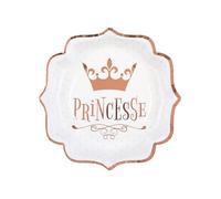 Santex Assiette anniversaire Princesse blanche et rose gold métallisée carton x10 REF/7243