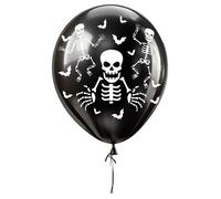 FIESTAS GUIRCA | 10 Ballons Squelette (30 cm) - Décoration d'Halloween et Fêtes Costumées - Idéal pour Célébrations de Fantômes et Événements à Thème - Noir