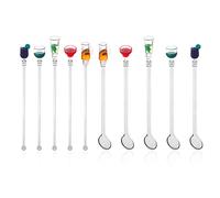 10 bâtonnets de mélange de cocktails, mélangeurs réutilisables, bâtonnets d'art transparents en forme de verre à vin, accessoires miniatures colorés pour cocktails, café, thé au lait (23cm)