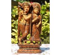 10" Beautiful Wooden Sculpture Wedding Gift - Radha Krishna Statue - Symbol of Love Hindu Pair God & Goddess - Anniversary Housewarming Lucky Gift