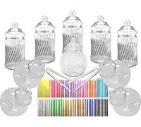 10 bocaux à bonbons rétro en plastique - 2 pinces et 50 sachets à bonbons à rayures pour mariage, fête, baptême, etc.