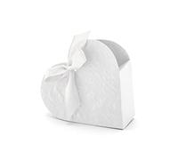 PartyDeco Boîtes à dragées Cœur blanc en carton 10 x 9 x 3 cm - Lot de 10