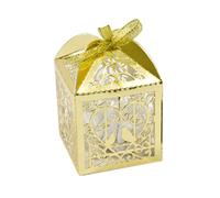 10 Boîtes en carton coeur et colombes doré métallisé 5 x 7,5 cm - Or