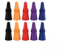 10 Bouchons à Vin Réutilisables en Silicone, Bouchons Hermétiques pour Bouteilles de Vin et Boissons, avec Poignée - Passe au Lave-Vaisselle, Multicolores (Rouge, Bleu, Orange, Violet, Noir)