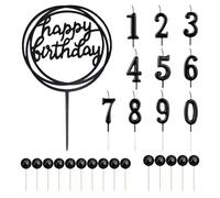 10 Bougies À Gâteau, 1 Insert À Gâteau, 15 Boules À Gâteau, Bougies Numérotées Noires, Ornements Joyeux Anniversaire, Décorations De Gâteaux D'Anniversaire Et D'Anniversaire