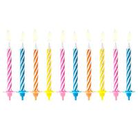 10 Bougies anniversaire colorés avec bobèches 6 cm - Coloré - Taille Unique