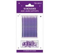 SV SURPRISEZ-VOUS - 10 Bougies avec BOBÈCHES Anniversaire 7.5CM Violet