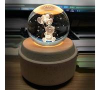 10 boules de cristal sculptées en 3D différentes, boîte à musique en bois, veilleuse LED, boîte à musique mécanique rotative, cadeaux d'anniversaire et de Noël-520 ours