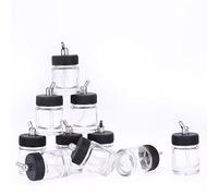 10 Bouteilles en Verre Réglées 22 Ml pour Aérographe Maître Badger Paasche Siphon Pistols, Clair, Connexion en Métal, Couleur Visible