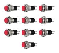 10 bouton NA normalement ouvert diamètre 12 mm, bouton rouge, unipolaire, rond, trou de montage 10 mm M10, fixation à vis avec virole, panneau 12 V 220 V 0,5 A, contacts à souder, micro, mini, non