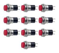 10 bouton NA normalement ouvert diamètre 14 mm, rouge, unipolaire, rond, trou de montage 12 mm M12, fixation à vis avec virole, panneau 12 V 220 V 1 A, contacts à souder, micro, mini, NO