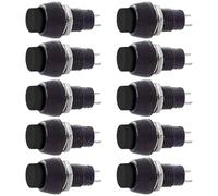 10 bouton NA normalement ouvert diamètre 15 mm, bouton noir, unipolaire, rond, trou de montage 10 mm M10, fixation à vis avec virole, panneau 12 V 220 V 1 A, contacts à souder, micro, mini, NO