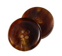 10 boutons ronds à quatre trous en corne naturelle, Marron clair, 32L-20mm