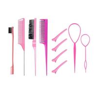 10 Brosses Cheveux Nylon Pour Salon, Brosse Double Face Pour Bords, Outils De Finition Des Cheveux, Peigne Lisse Pour Le Soin Des Cheveux, Avec Pinces En Bec De Canard Pour Femmes Et Filles (Rose)