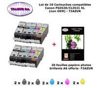10 cartouches compatibles Canon PGI520 CLI521 XL pour Canon Pixma IP3600 IP4600 IP4600X IP4700 -20f A6 brillantes -T3AZUR G