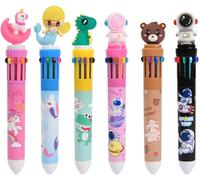 10 Colours Ballpoint Pen, 6pcs 10 In 1 Retractable Ballpoint Pens, 0.5mm, Cartoon Animal Shaped Ballpoint Pen For Office School Supplies, Students, Children, Gift