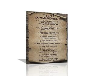 10 Commandements Décoration murale vintage Dix Commandements - Versets de la Bible - Citations inspirantes - Peinture sur toile - Décoration chrétienne rustique encadrée pour salon, chambre à coucher,