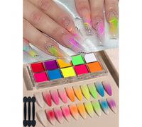 10 couleurs Ensemble de poudre à ongles dégradé unicolore, rose bleu violet jaune poudre dégradé rougeur effet Nail Art mignon décoration dopamine avec 3 pinceaux à paupières. Ensemble de poudre à ong
