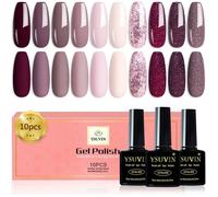 10 Couleurs Foncé Automne Hiver Rose Bordeaux Marron Paillettes Soak off Gel UV French Kit de Manucure, Facile à Appliquer