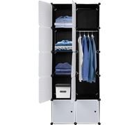 10 cubes en plastique Armoire penderie，Etagères de rangement en cube plastique empilables, DIY Armoire modulaire Système d'étagères avec tringle de suspension