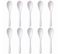 10 Cuillères À Œuf en Porcelaine Blanche 13x2,5cm pour Café et Dessert | Manche Long Treize Centimètres, Lavable Au Lave Vaisselle, Céramique Sans Plomb, Alternative Plastique, Yaourt Miel