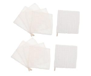 10 Débarbouillettes Garçon Fille en Coton Six Couches Blanches | Douces et Respirantes, Format Compact, pour Nouveau-nés, Mains et Bave, Usage Bain