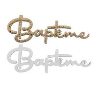10 DÉCORATIONS BAPTÊME BOIS 6X2CM OR BLANC