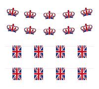 10 Drapeaux à Tirer de la Couronne, 8 Drapeaux carrés Britanniques, décorations de couronnement du Roi, banderoles de décoration de fête de la Couronne de 6 m pour célébrer Les célébrations royales