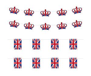 10 Drapeaux à Tirer de la Couronne, 8 Drapeaux carrés Britanniques, décorations de couronnement du Roi, banderoles de décoration de fête de la Couronne de 6 m pour célébrer Les célébrations royales