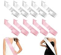 10 Écharpes Miss Personnalisables en Satin - Écharpes Vierges Blanches et Roses (160 × 9,5 cm) - Accessoire DIY pour Anniversaire, Hen Party, Mariage, Remise de Diplôme