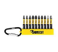 10 embouts de tournevis à impact magnétiques SabreCut SCRK001 50 mm Phillips PH2 PH3 Pozi Pozidriv PZ2 PZ3 plat SL7 Torx T15 T20 avec mousqueton et étui de rangement. Usage unique.