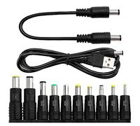 10-en-1 Adaptateur d'alimentation DC, KUOQIY 5.5x2.1 mm Femelle à Mâle Adaptateur, Barrel Jack Connecteur, avec 2 Pièces Câble, pour Ventilateurs, Routeurs, Lampes de Bureau, Ordinateurs
