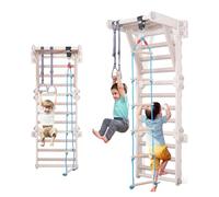 10 en 1 Aire de Jeux Intérieure en Bois pour Enfant de 2 à 5 Ans, Jeux d'escalade en d'Intérieur avec Toboggan Bois,Rampe, Charge 50KG