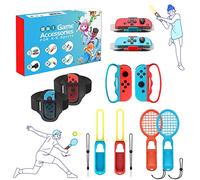 10 en 1 Kit d'accessoires Compatibles - avec Nintendo Switch Raquettes de Tennis et de Badminton, Poignée d'Escrime, Bracelet de Volley-Ball, Poignée de Bowling, Sangles de Jambe de Football
