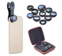 10 en 1 Kit d'objectifs d'appareil photo avec fisheye, grand angle, macro, téléobjectif, CPL et filtre objectifs, accessoires de photographie mobiles à clipser pour iPhone et S