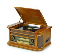 10-en-1 Tourne-Disque Vintage avec Bluetooth, Lecteur CD/Cassette, Radio AM/FM, USB/SD, 3 Vitesses, Haut-parleurs Stéréo Intégrés, Entrée AUX & Sortie RCA, Télécommande