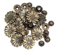 10 Ensembles Bouton-pression Marguerite Rétro et Paquet | Finition Bronze Antique, Ensemble avec Base, pour Couture, Maroquinerie et Scrapbooking