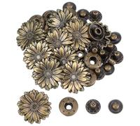 10 Ensembles Boutons-pression Marguerite Rétro avec Base | Finition Bronze Antique, Ensemble à Encliqueter, pour Paquet, Carnets et Retouches