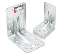 10 Equerre metal renforcées 90x90x65x1,5 mm, connecteurs bois galvanisés avec nervure, équerre support d'angle droit perforée pour menuiserie, fixation meuble, clôture, construction bois