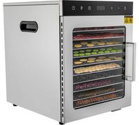 10 étages de déshydrateur en acier inoxydable Température réglable 30-90℃ avec 10 plateaux en acier inoxydable LED Touch Control 0,5-24 heures Minuteur Déshydrateur pour fruits Viande Fruits Séchoir L
