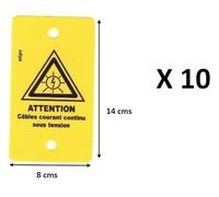 10 étiquettes POLYPRO, souples, à sertir - Attention câbles courant continu sous tension - Dim. 140 x 80 mm - signalisation photovoltaïque