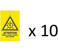 10 étiquettes POLYPRO souples, à sertir - Attention câbles courant continu sous tension - Dim. 70 x 40 mm - signalisation photovoltaïque