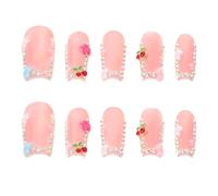 10 Faux Ongles à Pression Coffin Rose, Couverture Intégrale