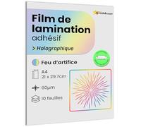 10 feuilles A4 Film de lamination à froid Holographique - Feuilles de plastification Laminé auto-adhésif pour photo et autocollants - Compatible plotter de découpe (Feu d'artifice)