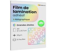 10 feuilles A4 Film de lamination à froid Holographique - Feuilles de plastification Laminé auto-adhésif pour photo et autocollants - Compatible plotter de découpe (Grandes étoiles)