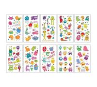 10 feuilles autocollants de tatouages temporaires de dessins animés, faux autocollants de tatouage Set de motifs multiples autocollants amovibles imperméables (V)