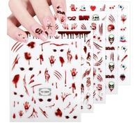 10 Feuilles Autocollants Ongles Halloween, Phosphorescents Effet Horreur avec Yeux de Démon Rouges et Motif Sanglant Décorations d'Ongles Vampire Autocollantes pour Fête d'Halloween