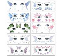 10 Feuilles Autocollants Pour Le Visage En Forme D'Ailes De Papillon Pailletées, Tatouages, Autocollants De Fête, Autocollants Temporaires Pour Le Visage Des Enfants