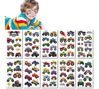 10 Feuilles Autocollants Tatouages Pour Enfants Représentant Des Camions Tout-Terrain De Dessin Animé, Autocollants De Voiture De Circulation