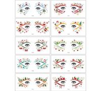 10 feuilles d ' autocollants de tatouages pour les yeux de Noël, faciles à appliquer et sûrs, imperméables pour adultes et de tous âges, autocollants temporaires pour le visage de Noël